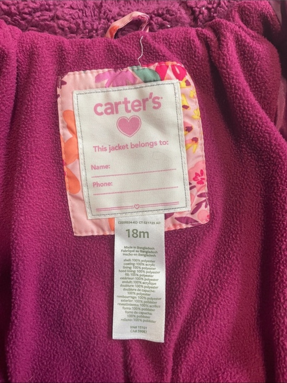 Carter's Berry/Magenta Toddler Fleece Jacket with Floral Trim